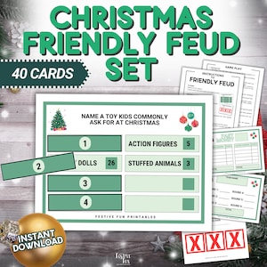 Christmas Friendly Feud Bundle, Printable Family Game Night Feud Questions, Family Friendsmas Party Game Show for Kids Teens or Adult Groups