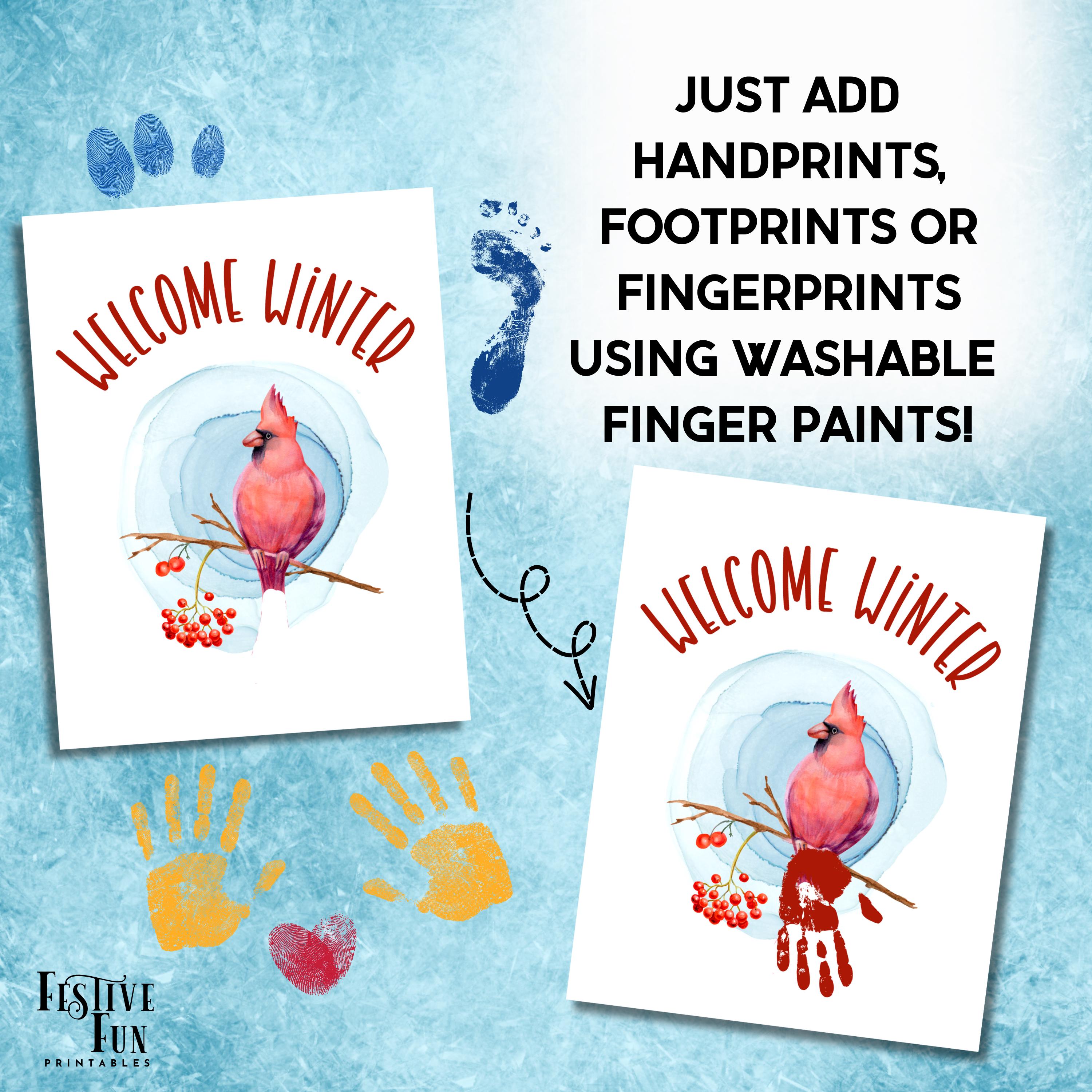 Welcome Winter Cardinal Handprint Craft for Kids, Printable Finger ...