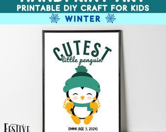 Schattige kleine pinguïn voetafdruk knutselen voor kinderen, afdrukbaar vingerverven kunstproject voor peuters, seizoensgebonden winteractiviteit voor kinderdagverblijf