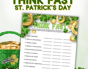 Think Fast St Patrick's Day Printable Game for All Ages, Instant Download Game PDF