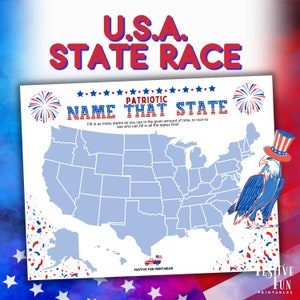 Verenigde Staten kaart geografie race, vul het lege VS-spel in, naam 50 staten afdrukbare Amerikaanse trivia klasactiviteit of thuisstudie