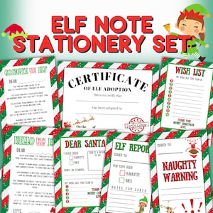 Weihnachtself-Notiz-Briefpapier-Bundle, Weihnachtsmann-Helfer, Zeugniskarten, Zertifikatsbriefe an Weihnachtsmann und Geschenkwunschliste für Kinder