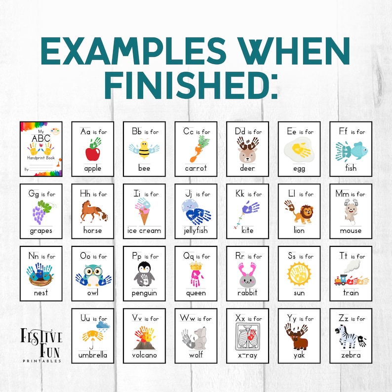 ABC Handprint Arts and Crafts Book, Keepsake Memory Crafts for Toddlers, Daycare or Preschool Make and Take home Project, Rainbow Coloring Finger Paint Activity