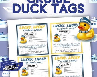 Etiquetas de patos para cruceros, juego imprimible de escondite de patitos de goma para cruceros, descarga instantánea de etiquetas de patos para el juego de búsqueda del tesoro familiar en cruceros.