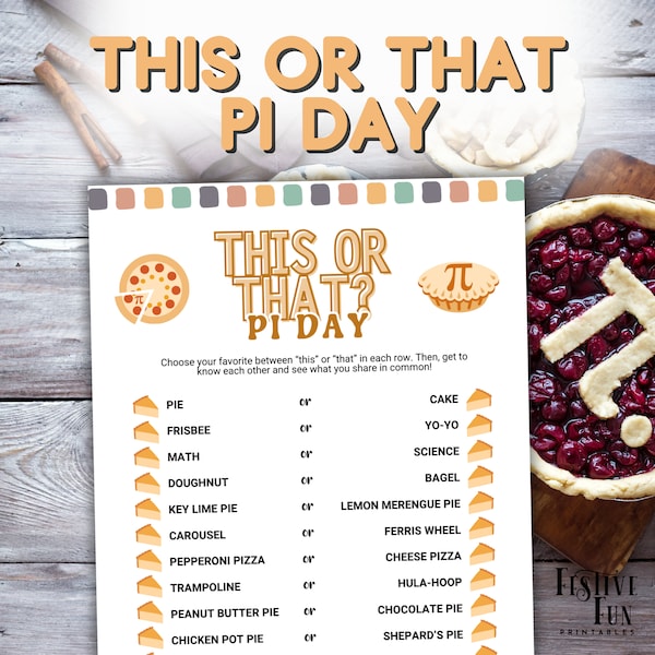 Pi Day This or That, A Fun Would You Rather Game For March 14 Math Party, Printable PDF