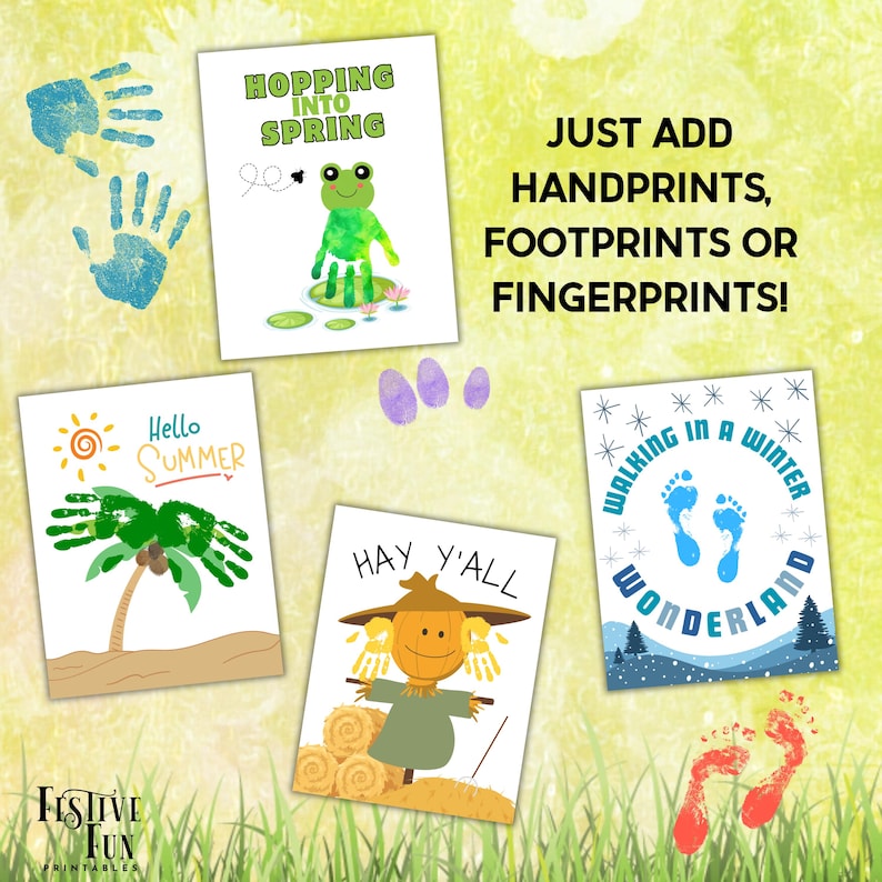 Four Seasons Handprint Craft Bundle for Kids, Printable Fingerprint Art ...