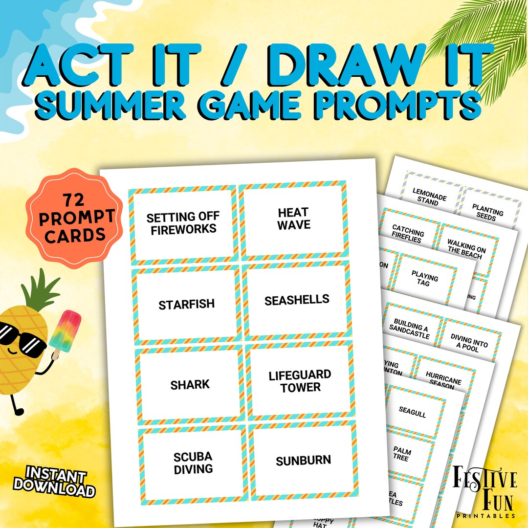 Summer Charade or Picture Game Prompts, Act It Draw It Done-for-you ...