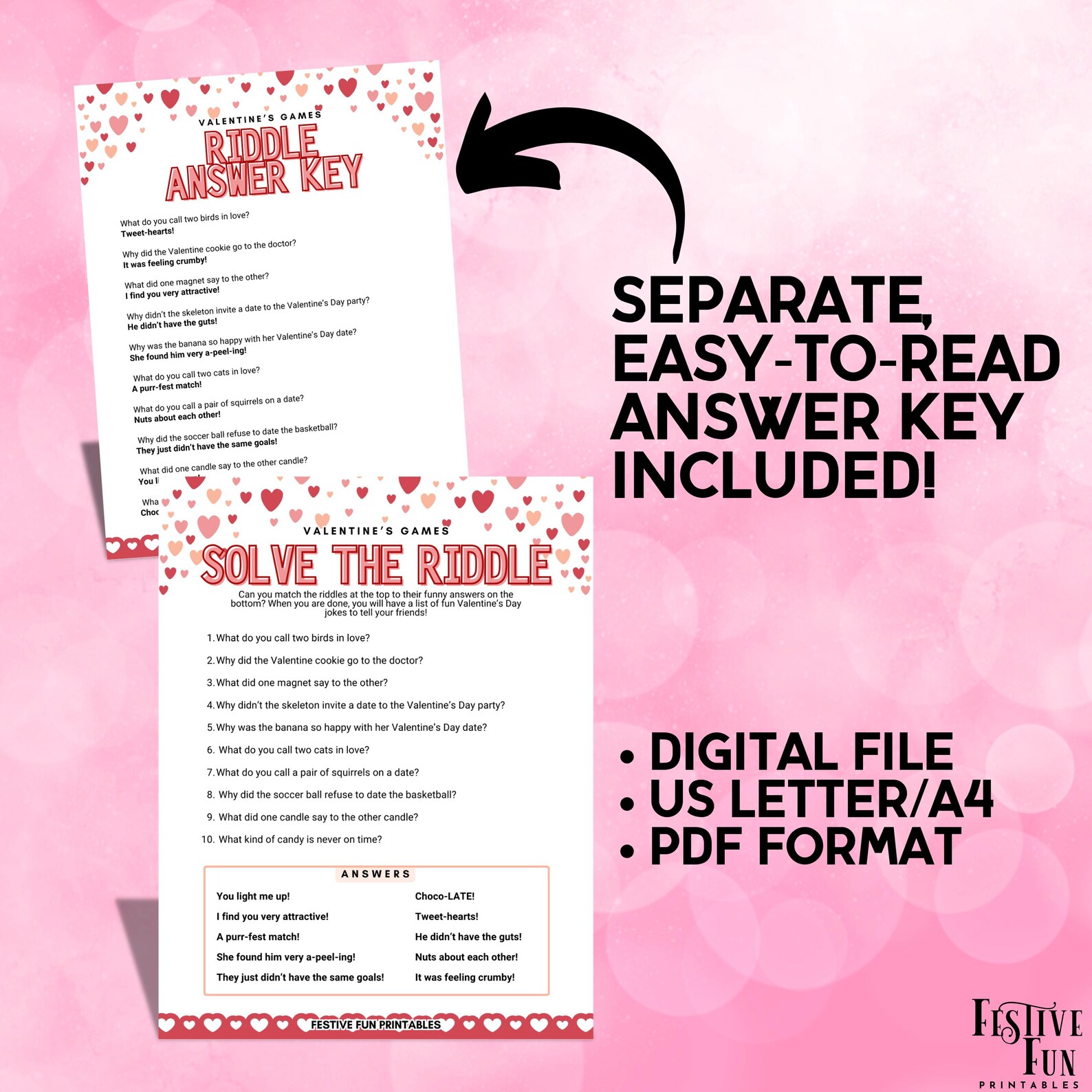 Valentines Day Riddles Printable Game, Fun Easy Kids Tabletop Vday ...