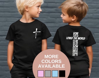 Kids John 3:16 Christian Shirt - 'For God So Loved The World', Kids Gift, For Boys and Girls,  Brothers, Sisters