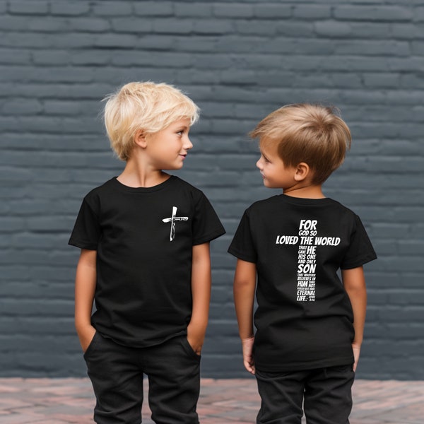 Kids John 3:16 Christian Shirt - 'For God So Loved The World' Perfect Kids Gift, For Boys, Brothers, Sisters and Friends