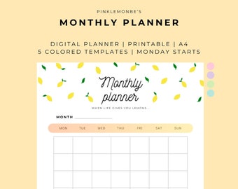 MONTHLY PLANNER Monday A4 Digital Planner Daily Planner Bundle Printable Daily Planner Template Planner for Productivity Planner To Do List