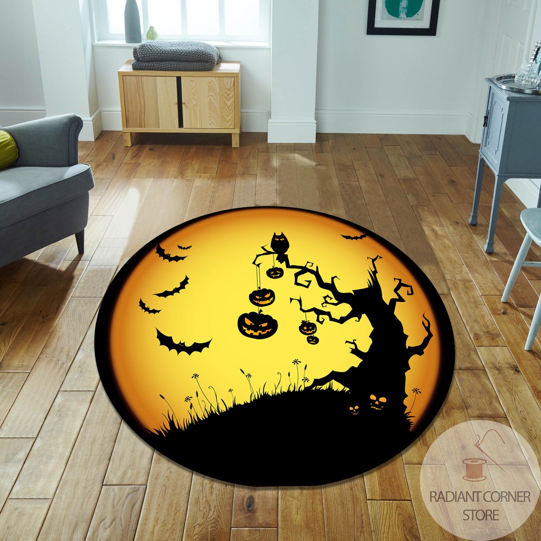 Haunted Tree Rug Spooky Halloween Moon Theme Rug Halloween Etsy