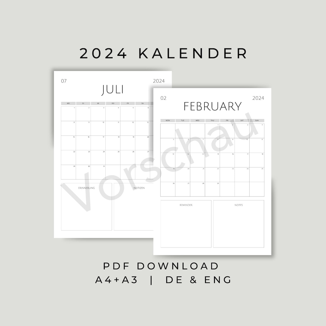  2024 Calendar Printable Printable Annual/monthly Planner Minimalist DIN 