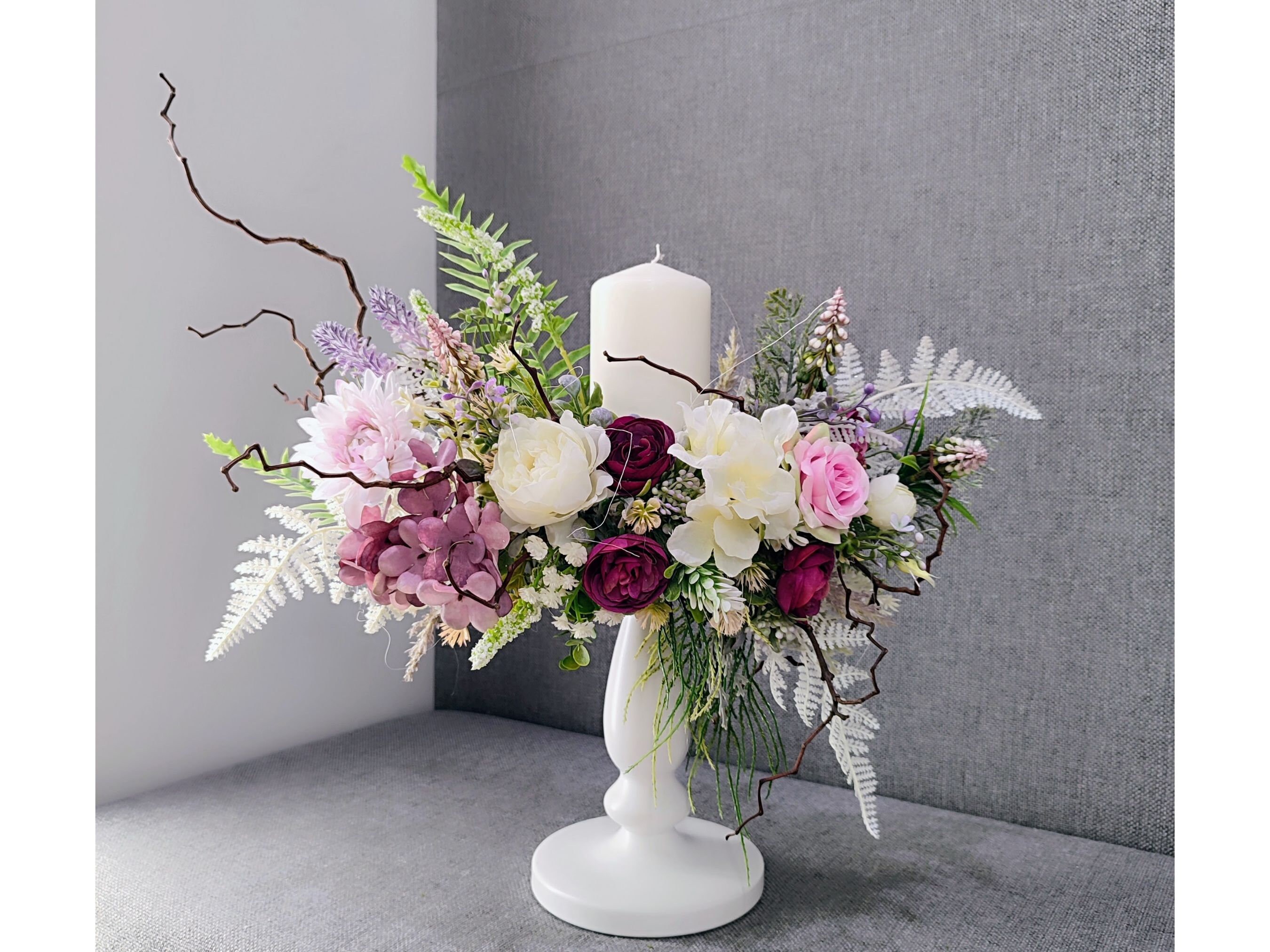 Floral Candle Centerpiece, Table Centerpiece With Candle, Flower