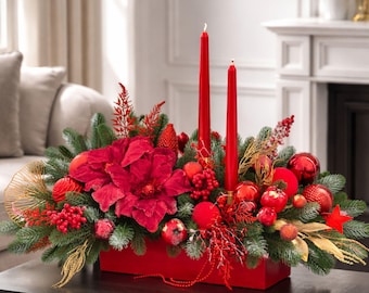 Herzstück aus rotem Samt: Magnolie, Tanne & Goldweihnachtsdekor