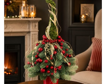 Handmade Christmas Tabletop Tree Centerpiece – Luxury Holiday Decor in Metal Planter
