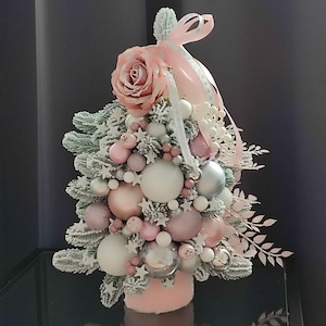 Handmade Artificial Christmas Tree with Ornaments & Rose , Pink christmas  tree, Elegant christmas tree, , christmas gift,Mini Xmas tree,
