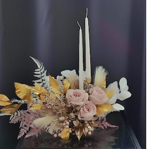 Floral centerpiece, floral arrangement, Candle floral centerpiece for dining table, floral table decor, Wedding Birthday floral Decorations