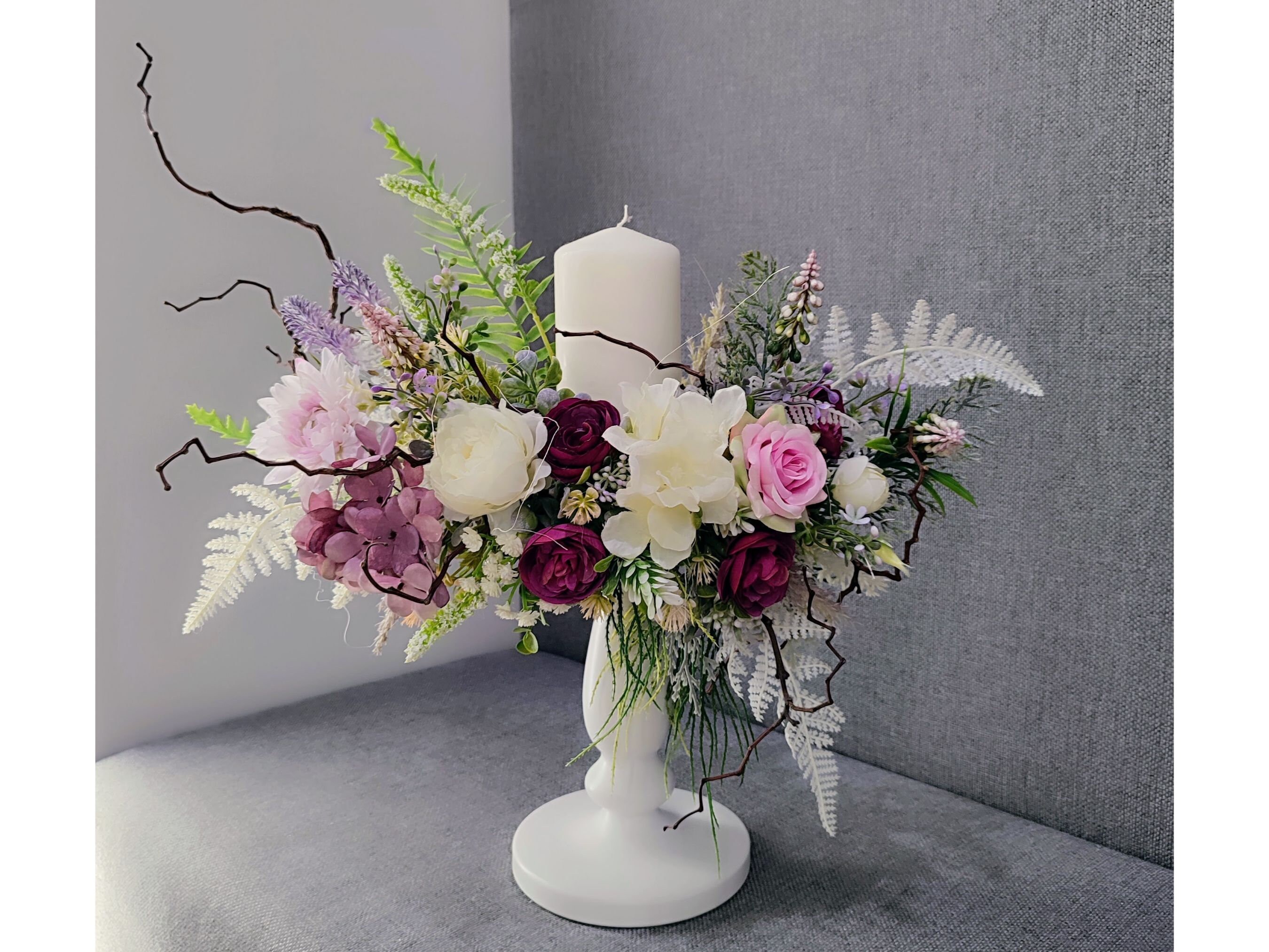 Floral Candle Centerpiece, Table Centerpiece With Candle, Flower