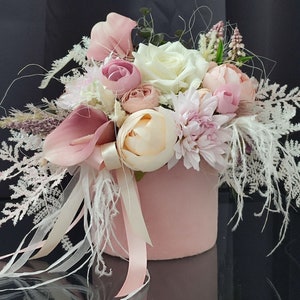 Pink Flower Arrangement in a velur box, Floral arrangement, floral centerpiece, Elegant home decor , faux arrangement , Mother&#39;s Day Gift