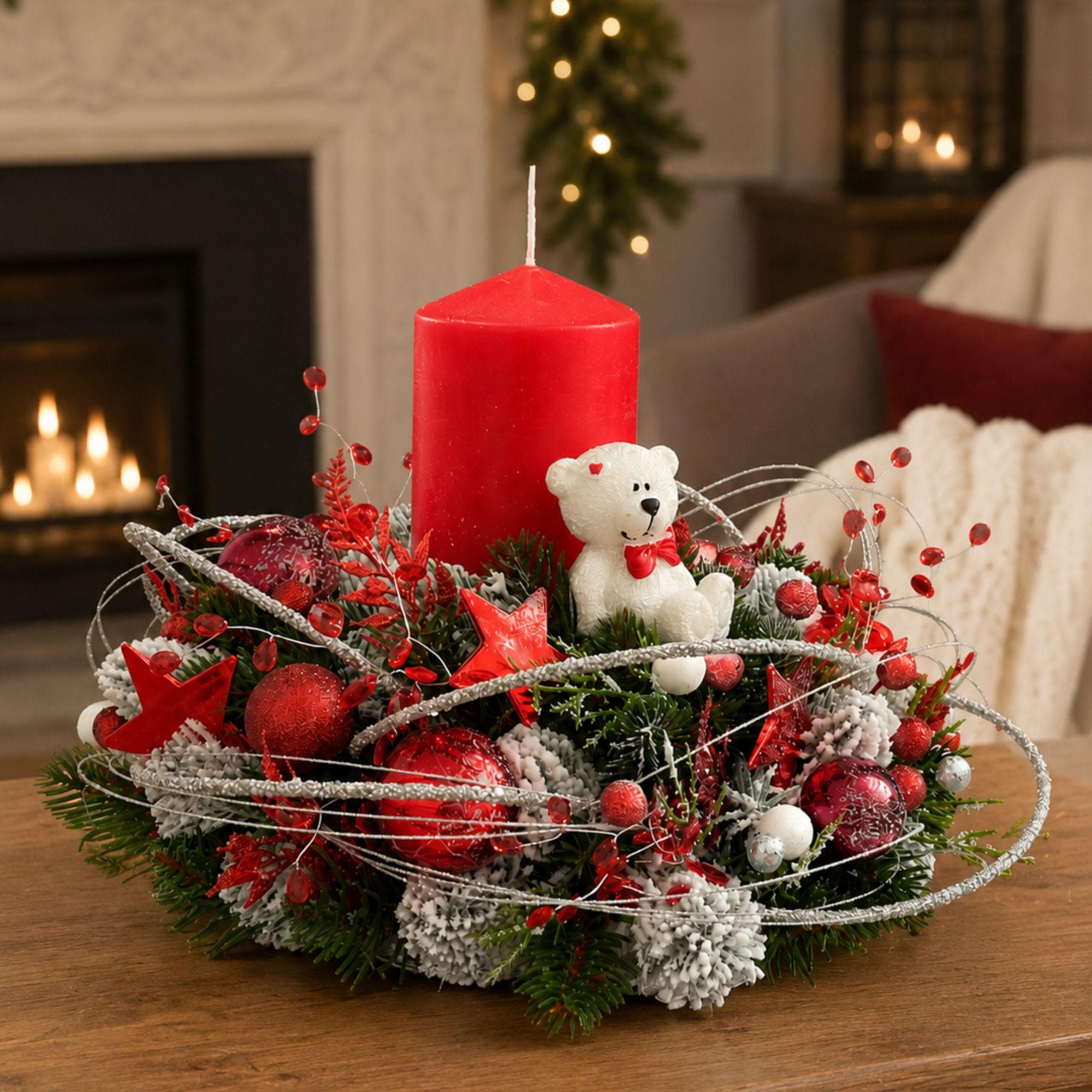 22 Christmas Table Centerpieces for a Festive Feast 18 Handmade Christmas Candle Centerpiece with Bear Figurine - Red…