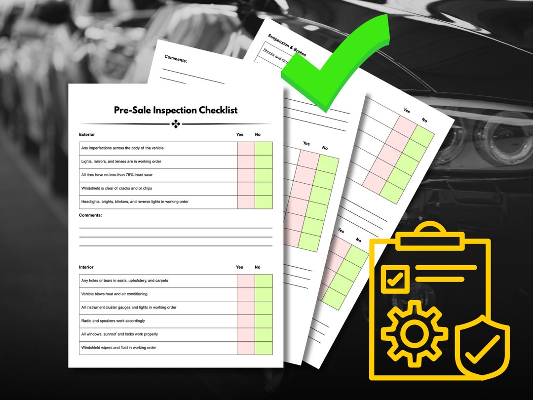 Vehicle Presale Inspection Checklist Vehicle Inspection Etsy
