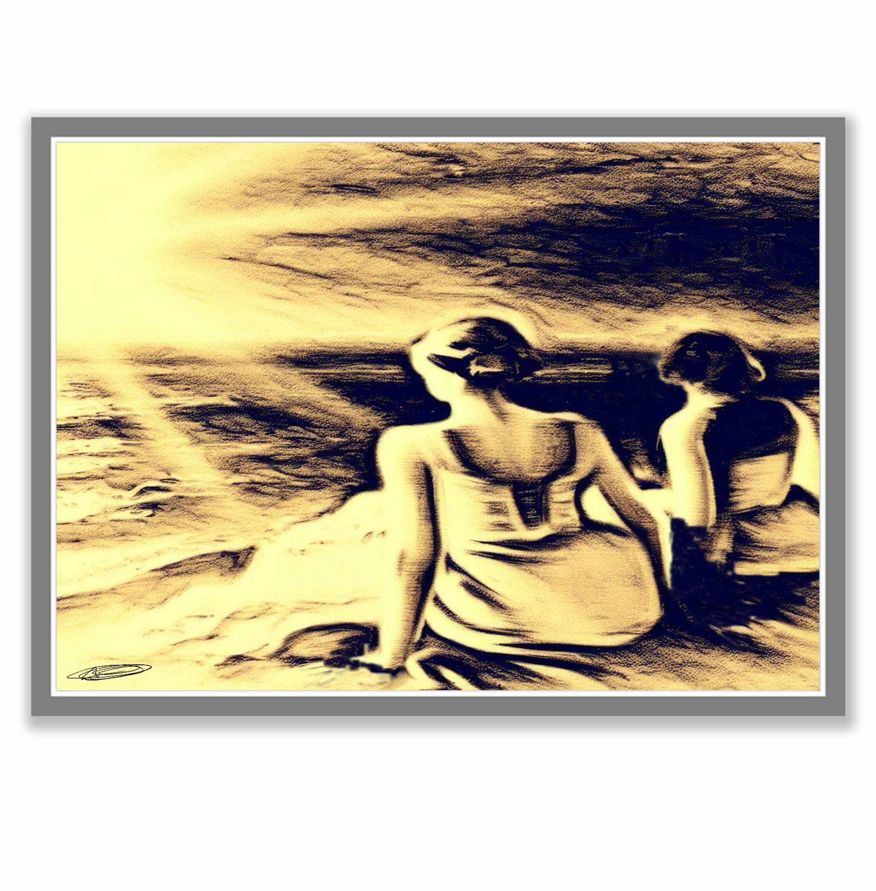 Vintage Coastal Beach Print. Cream Colored Wall Art, Female Line Art