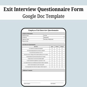 Employee Exit Interview Form | Exit Interview Template | Employee Termination Interview | HR Forms | Google Docs Template | Word | PDF