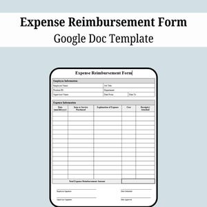Employee Expense Reimbursement Form | Employee Expense Report Template | Expense Report Form | HR Forms | Google Docs Template | Word | PDF