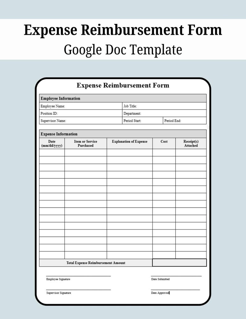 Employee Expense Reimbursement Form | Employee Expense Report Template ...