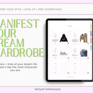 Digital Outfit Planner with Wardrobe Vault – organize your closet, plan daily outfits, and manifest your dream wardrobe. Includes editable wardrobe vault, aesthetic lookbook, and fashion wishlist. Perfect for fashion lovers, style journaling, and capsule wardrobe planning. Ideal for digital planners, closet organizers, and anyone ready to level up their look. PDF download, GoodNotes-friendly.