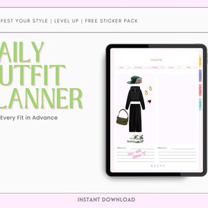 Digital Outfit Planner with Wardrobe Vault – organize your closet, plan daily outfits, and manifest your dream wardrobe. Includes editable wardrobe vault, aesthetic lookbook, and fashion wishlist. Perfect for fashion lovers, style journaling, and capsule wardrobe planning. Ideal for digital planners, closet organizers, and anyone ready to level up their look. PDF download, GoodNotes-friendly.