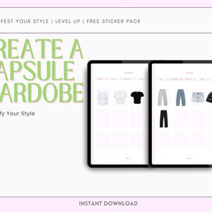 Digital Outfit Planner with Wardrobe Vault – organize your closet, plan daily outfits, and manifest your dream wardrobe. Includes editable wardrobe vault, aesthetic lookbook, and fashion wishlist. Perfect for fashion lovers, style journaling, and capsule wardrobe planning. Ideal for digital planners, closet organizers, and anyone ready to level up their look. PDF download, GoodNotes-friendly.