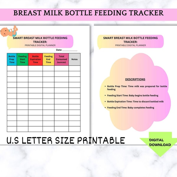 Smart Breast Milk Bottle Feeding Tracker: Printable Digital Planner