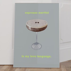 Keuken muur kunst preppy kamer decor Y2K poster espresso martini print cocktail poster bar kar kunst housewarming cadeau voor hem digitale download