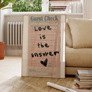 Gastcontrole afdrukken Liefde is het antwoord Vintage Print Bar Cart Art Bar Cart Print Guest Check Wall Art Guest Check Poster Afdrukbare Wall Art