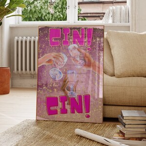 Cin Cin Print Cheers Print Vintage Poster Keuken Decor Bar Cart Wall Art Cocktail Poster Roze Girls Room Decor Afdrukbare Wall Art Aperol