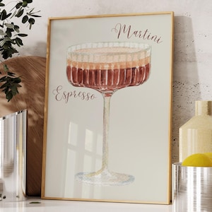 Cocktailposter espresso martini print schattig bar kar kunst housewarming cadeau voor haar Y2K poster kin kin print Cheers poster digitale download