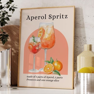 Aperol Spritz Poster Printable Wall Art Happy Hour Decor Bar Cart Accessories Cocktail Art Drink Prints Digital Download Housewarming Gift