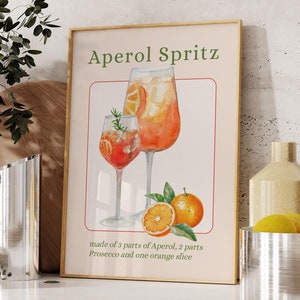 Bar Cart Art Aperol Spritz Poster Kitchen Wall Art Cocktail Decor Cocktail Recipe Prints Printable Wall Art Housewarming Gift Digital Downl.