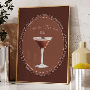 Bar winkelwagen print espresso martini poster esthetische kamer decor Y2K poster preppy slaapzaal decor espresso martini print cadeau digitale download