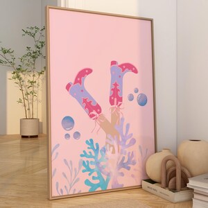 Girly Wall Art Coastal Girl Decor Coastal Cowgirl Wall Art Surf Poster Beach Ocean Art Housewarming Gift for Cowgirl Beach Lover Poster Gift