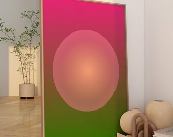 Arte de pared Aura, burbuja de luz, verde, rosa, naranja, arte abstracto, impresión, póster de Aura, impresión de luna llena, decoración de dopamina, póster de dopamina, descarga digital