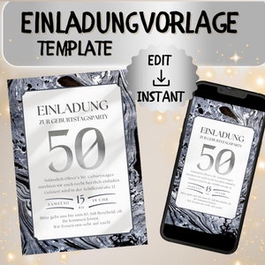 Digitale Einladung Personalisiert WhatsApp Einladung Silber Save the Date Geburtstags Einladung fürs Handy Einladung 50. Geburtstag eCard