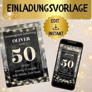 Digitale Einladung 50. Geburtstag Personalisierte Einladung Online Einladungsvorlage für 50. Geburtstag Moderne Einladung zum 50. online
