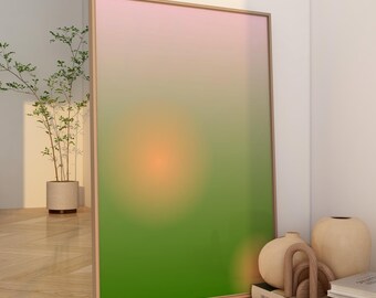 Arte de pared Aura con luces, verde, rosa, naranja, abstracto, impresión artística, póster Aura, decoración de dopamina, póster de dopamina, descarga digital