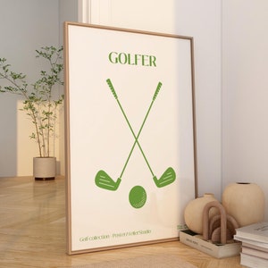 green gold poster golf gift for her golf gift for him minimalistic print vintage golfball wall art gift for golf mum gift for golf dad