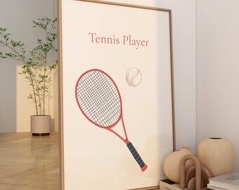 Stampa di un giocatore di tennis, arte murale sportiva, poster di una racchetta da tennis, arte murale di un giocatore di tennis, grazioso arredamento per appartamenti, download digitale di WallArt stampabile