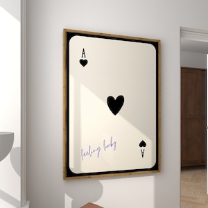 Affiche de la chance que vous lui offrez Art mural rétro tendance, affiche de carte Ace noir Impression de vous porte-bonheur Art mural porte-bonheur en téléchargement numérique