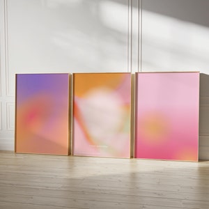 Aura Print Gallery Wall Set Gradient Wall Art Digital Aura Poster-Set of 3 er Set Preppy Room Decor Maximalist Decor Dopamine Poster Digital